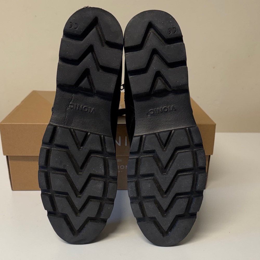 Vionic Lani Black Leather Lace-Up Combat Boots - Picture 2 of 3